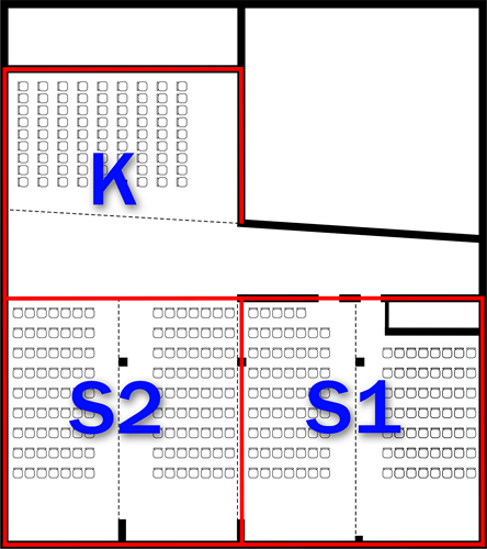 Sala 1 – 100 osób | Sala 2 – 100 osób | Kuluar – ok 120m2