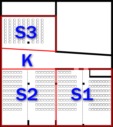 Sala 1 – 100 osób | Sala 2 – 100 osób | Sala 3 – 70 osób | Kuluar – ok 40 m2