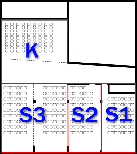 Sala 1 – 40 osób | Sala 2 – 50 osób | Sala 3 – 110 osób | Kuluar – 120 m2
