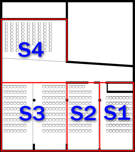Sala 1 – 40 osób | Sala 2 – 50 osób | Sala 3 – 110 osób | Sala 4 – 100 osób