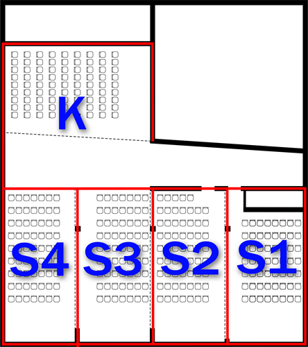 Sala 1 – 40 osób | Sala 2 – 50 osób | Sala 3 – 50 osób | Sala 4 – 50 osób | Kuluar – 120 m2